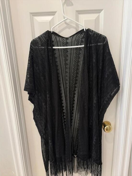 Source Unknown Other - Black Patterned Festival Shawl/Swim Cover Up